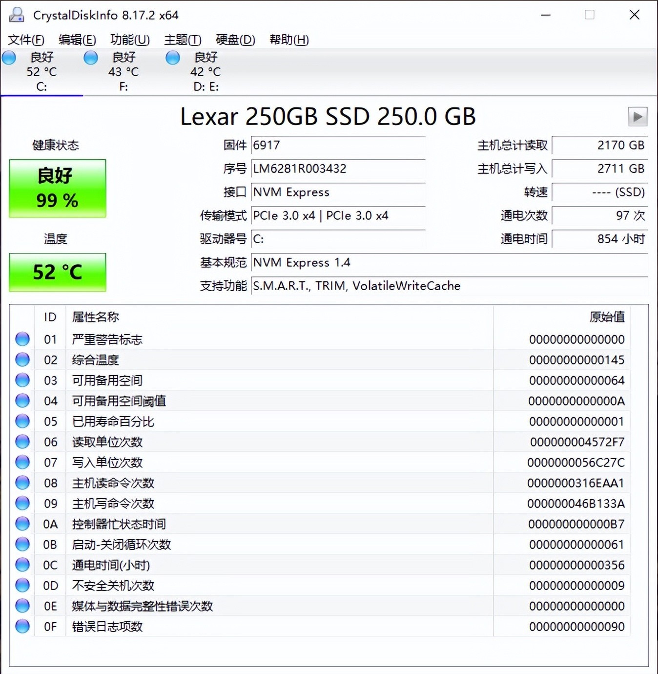 硬盤檢測工具 | CrystalDiskInfo v9.7.0 中文綠色版