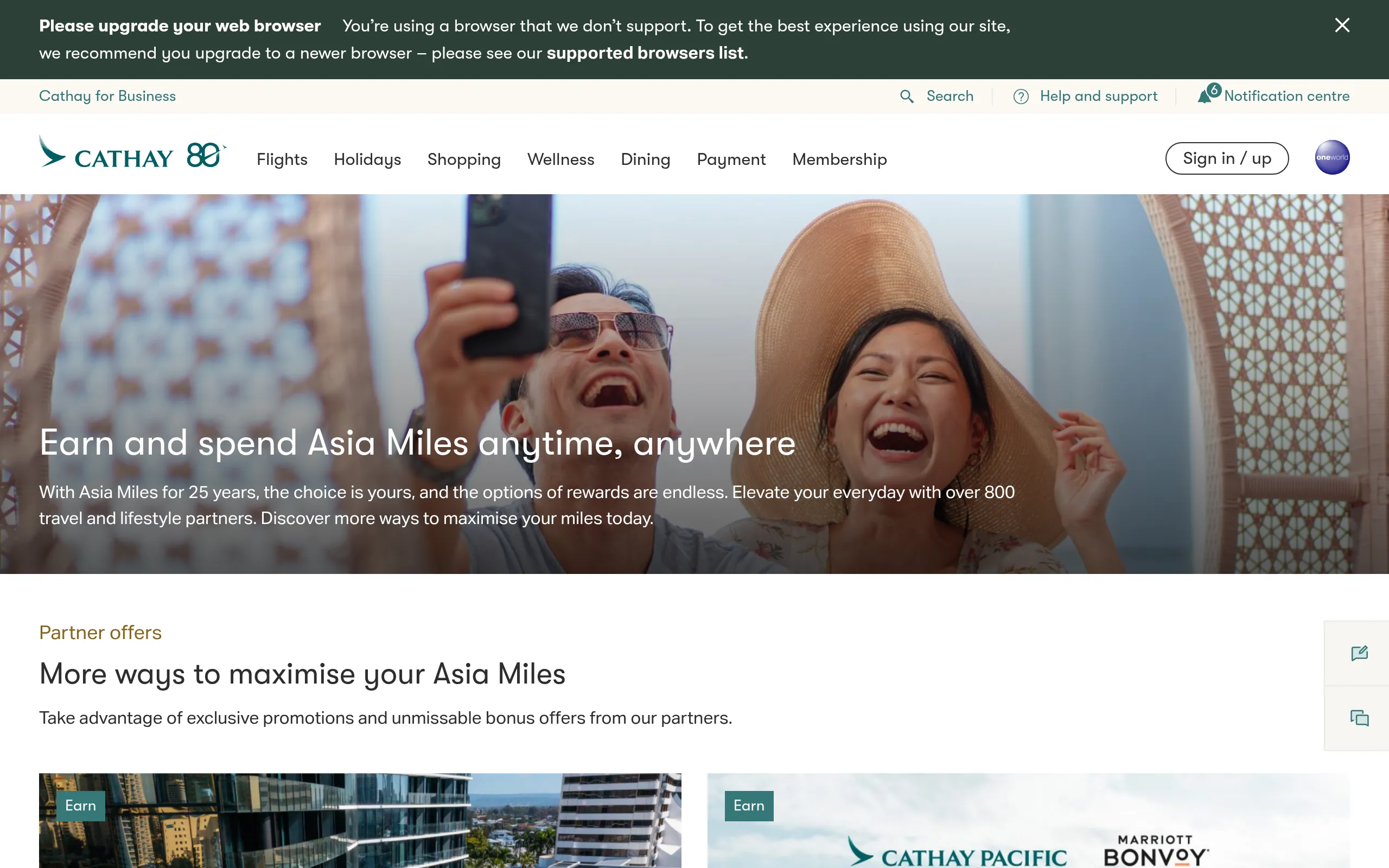 Welcome to Asia Miles的网站截图
