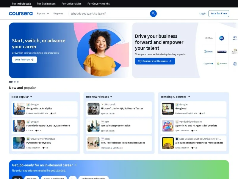 Coursera 官网的网站截图