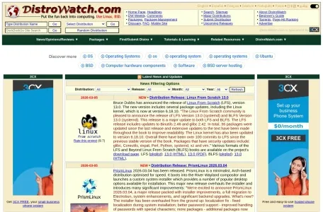 DistroWatch的网站截图