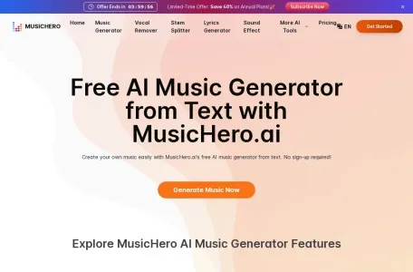 MusicHero.ai的网站截图